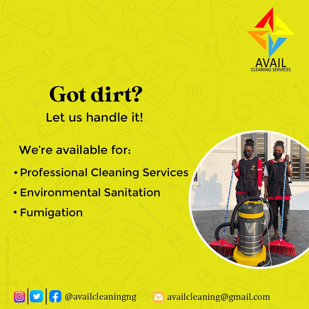 availcleaningng's tweet photo. Always at your service 💯

#availcleaningservices #availcleaningng #availcleaning #lagoscleaningcompany https://t.co/a1nK0te7KT
