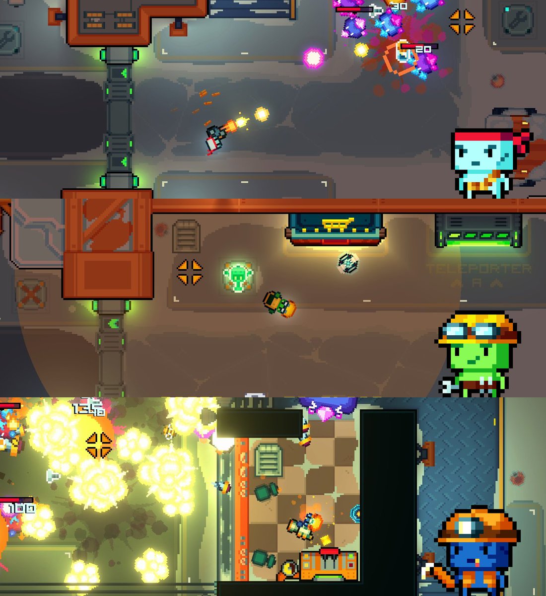 MinigunnerGame's tweet photo. Our roguelike wave defense twin-stick shooter is now on Steam! Choose from 3 characters: 

-The Minigunner💥

-The Engineer⚡️

-The Drillminer🧨

Who do you like the best?

#indiegame #twinstickshooter https://t.co/ZaqOznjhEG