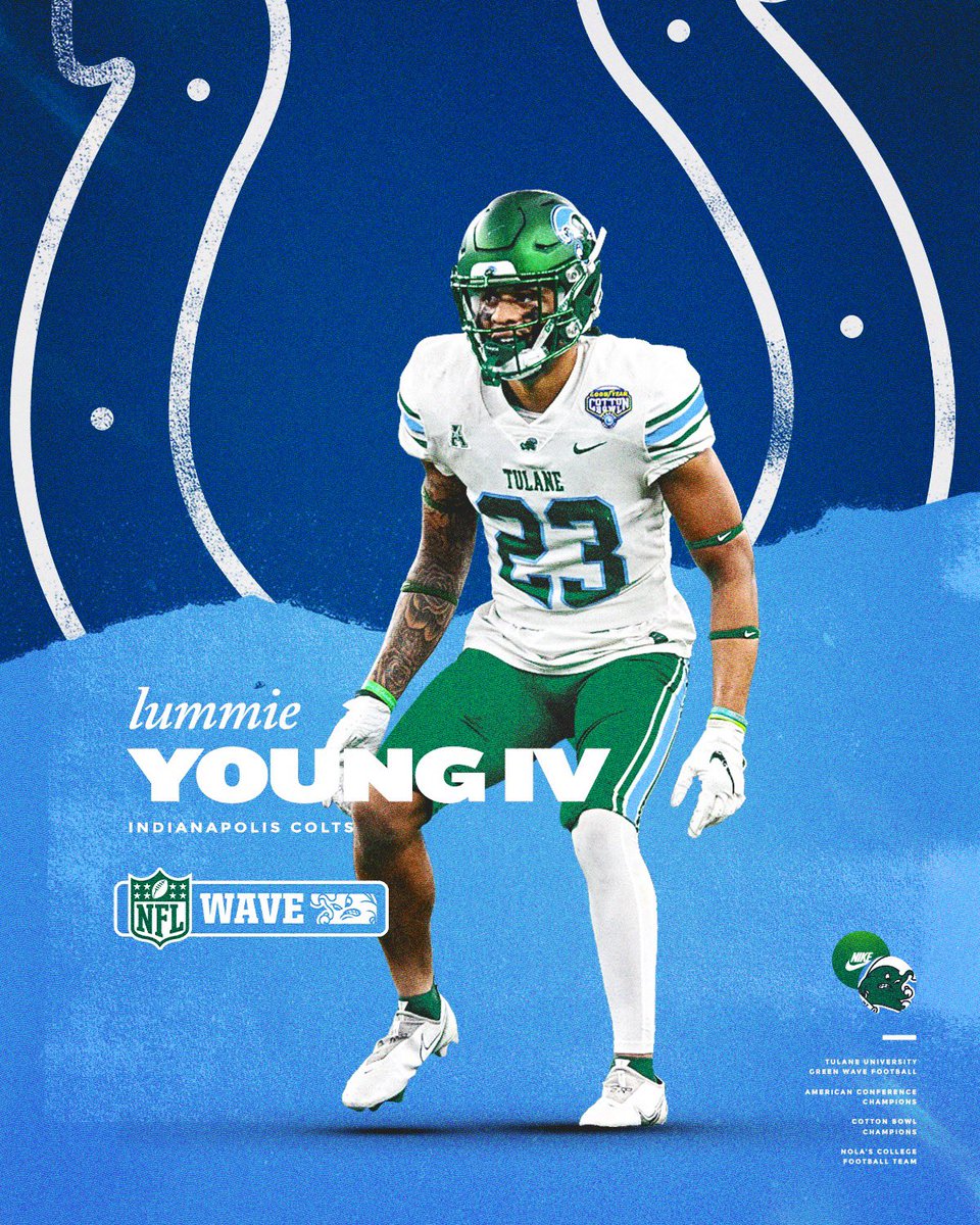 GreenWaveFB's tweet photo. .@YoungIV23 is headed to Indy! 

#RollWave | @Colts https://t.co/WrpykxB9wx