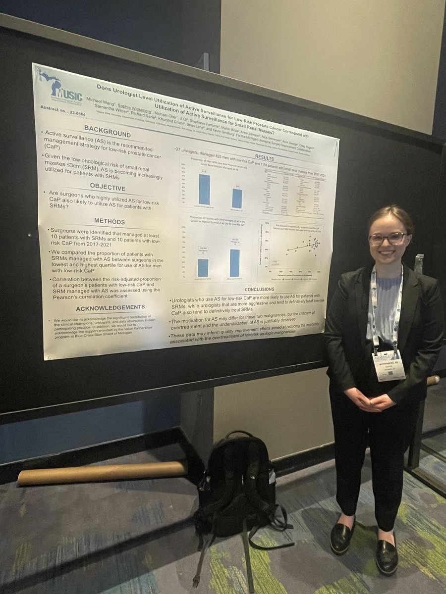 Sophie Wittenberg shares that urologists who use AS for GG1 #PCa are more likely to use AS for patients cT1a #RenalMass, while those that are more likely to operatively manage one low risk malignancy are likely to also operate on a second low risk malignancy. 
#AUA23