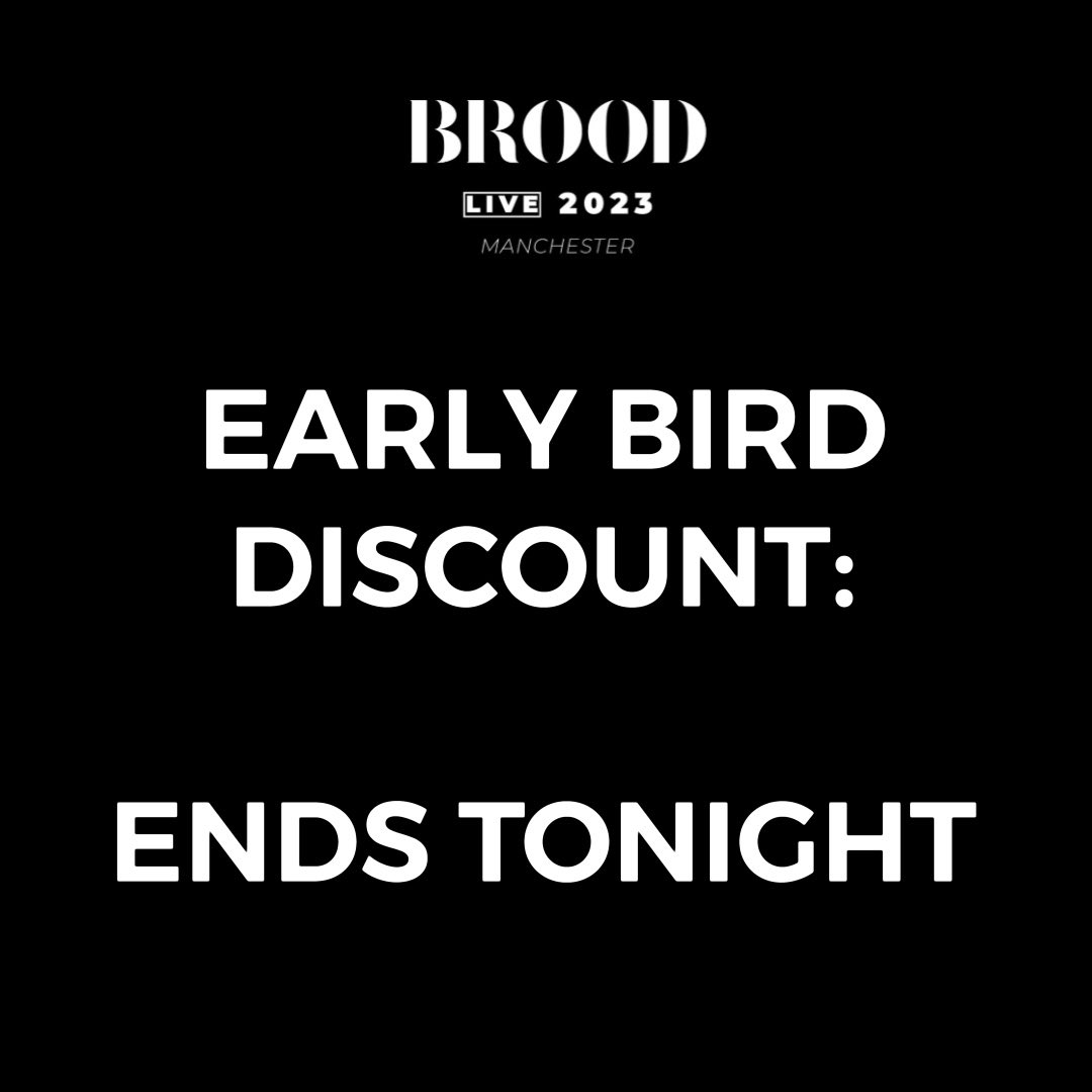 ⚠️ Early bird discount ends tonight (15% Off) use promo code: EARLYBIRD

broodmagazine.com/brood-live

#Promo #manchester #manchesterevent #mcr #MCREvent #event #networking