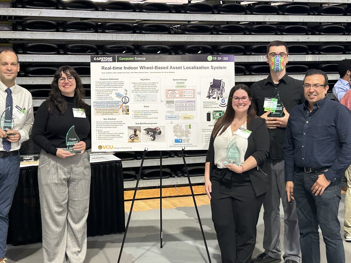 Tamer Nadeem (@tamernadeem) on Twitter photo I am proud that my capstone team demonstrating "Real-Time Indoor Wheel-Based Asset Localization System" won the Excellence in Design award at the Virginia Commonwealth University, College of Engineering Capstone Expo! <a href="/VCUMuSIC/">Mobile Systems & Intelligent Communication Lab</a> Lab <a href="/VCUENGR/">VCU Engineering</a> <a href="/VCU/">VCU</a> I am proud that my capstone team demonstrating "Real-Time Indoor Wheel-Based Asset Localization System" won the Excellence in Design award at the Virginia Commonwealth University, College of Engineering Capstone Expo! <a href="/VCUMuSIC/">Mobile Systems & Intelligent Communication Lab</a> Lab <a href="/VCUENGR/">VCU Engineering</a> <a href="/VCU/">VCU</a>