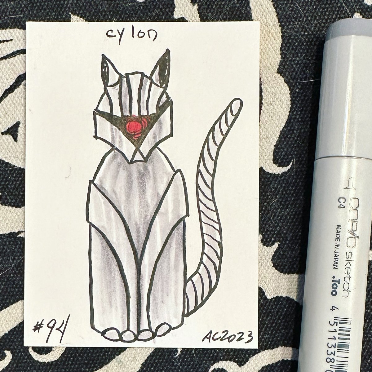 amysnotdeadyet's tweet photo. this cylon cat doesn't do anything "by your command" but is willing to pose for #100cats no.94 ๐ค๐ผ a Patreon sketch for @KoboldCurryChef ๐งก https://t.co/TqB4x1tmc4