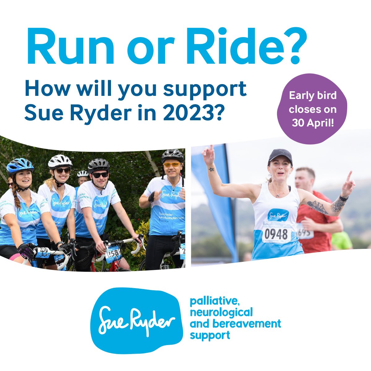 Both Early birds close late tonight so still time to bag a discounted entry on either <a href="/RideForRyderLCH/">Ride for Ryder - The Sportive</a> or <a href="/CheltenhamHalf/">Run Cheltenham</a> &amp; support @SueRyderLCH 💙 #Charity #fundraising #Gloucestershire #Hospicecare 
sueryder.org/support-us/fun…