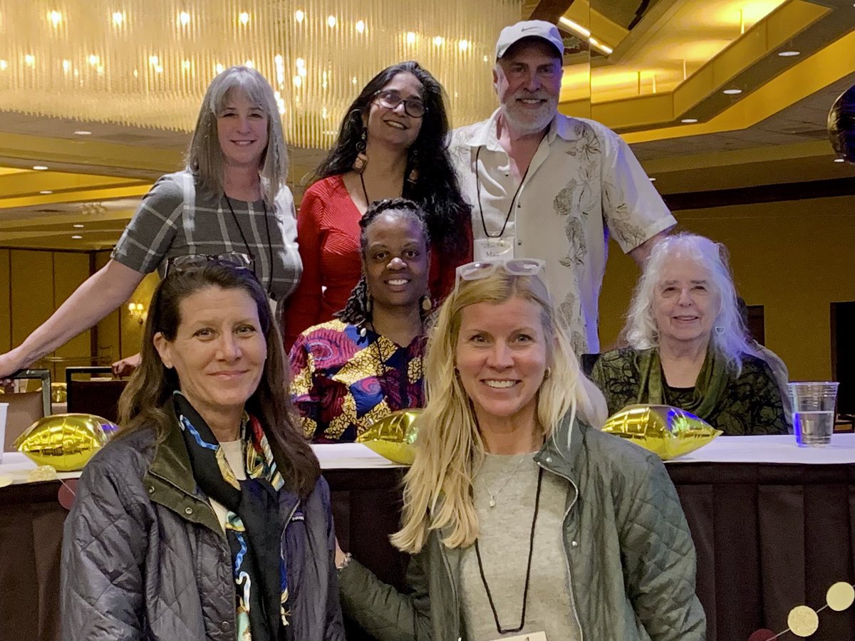 Karen_fox2's tweet photo. Got in one day at the #NESCBWI23. The vibe was bursting with support, kindness, excitement, and encouragement. What a gift to be amongst so many talented writers and illustrators. Yes, we boldly said, “can we jump into the photo” to some of poetry’s Greats. @Jill_Littig https://t.co/H7e0KjnYoo