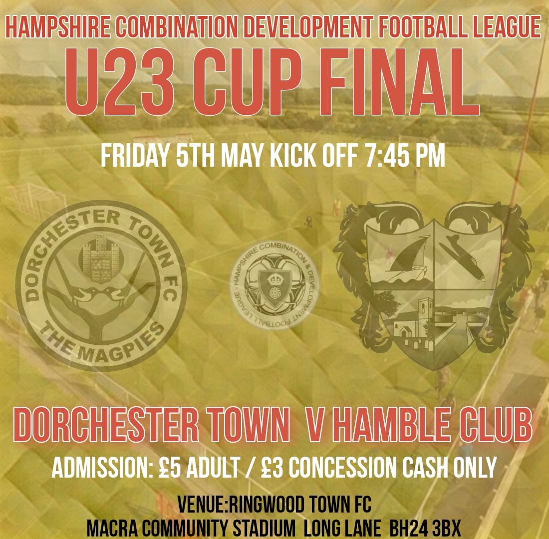ThoseWhiteLines (@thosewhitelines) on Twitter photo @wyverncombfl U23 Cup Final at <a href="/ringwoodtownfc/">Ringwood Town FC</a> Fri 5th May
<a href="/DorchTownFC/">Dorchester Town FC</a> u23 v <a href="/HambleFCU23s/">Hamble Club FC U23s</a> 🏆 @wyverncombfl U23 Cup Final at <a href="/ringwoodtownfc/">Ringwood Town FC</a> Fri 5th May
<a href="/DorchTownFC/">Dorchester Town FC</a> u23 v <a href="/HambleFCU23s/">Hamble Club FC U23s</a> 🏆