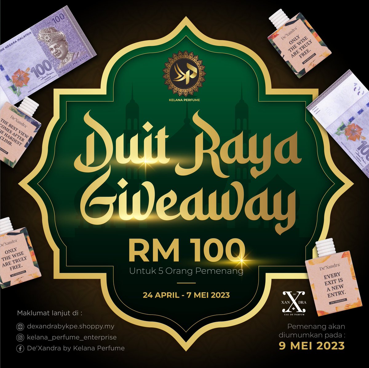 KelanaPerfume's tweet photo. [DUIT RAYA GIVEAWAY] 💵

Salam Aidilfitri 1444H.

Let's join our EXCLUSIVE DUIT RAYA GIVEAWAY on Instagram : ⬇️

https://t.co/QXSktAmQd9

RM100 × 5 winners 🤩

RT this tweet for a chance to win De'Xandra EDP 35ml.

Contest ended on 7th May 2023. 🤗

#giveaway #dexandra #duitraya https://t.co/DDze1dFCTe