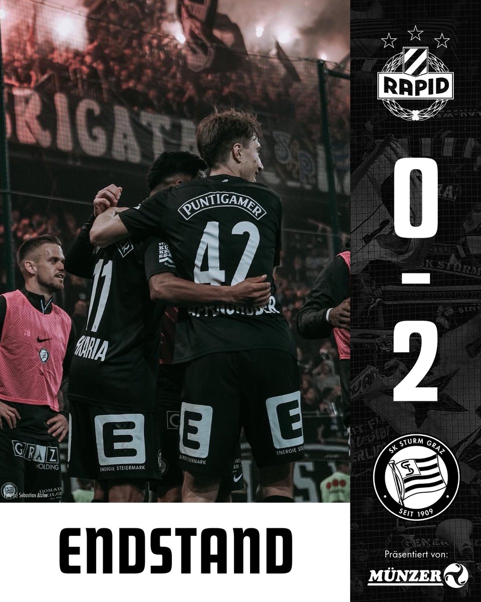 "Hier regiert der SK Sturm" – UND WIE! Wir sind POKALSIEGER 2023!🏆⚫️⚪️ #sturmgraz #SCRSTU #GlaubeWilleMut
___________
SCR 0:2 STU |⏱️90+4'