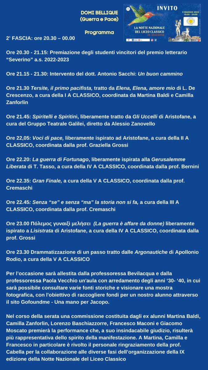 Ecco il programma completo del 5 maggio!