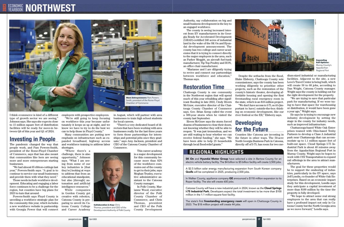 My latest for <a href="/GeorgiaTrend/">Georgia Trend</a> takes a look at how Northwest Georgia's economic development has progressed in the last year. ⛰️To the mountains we go: georgiatrend.com/2023/03/29/202…