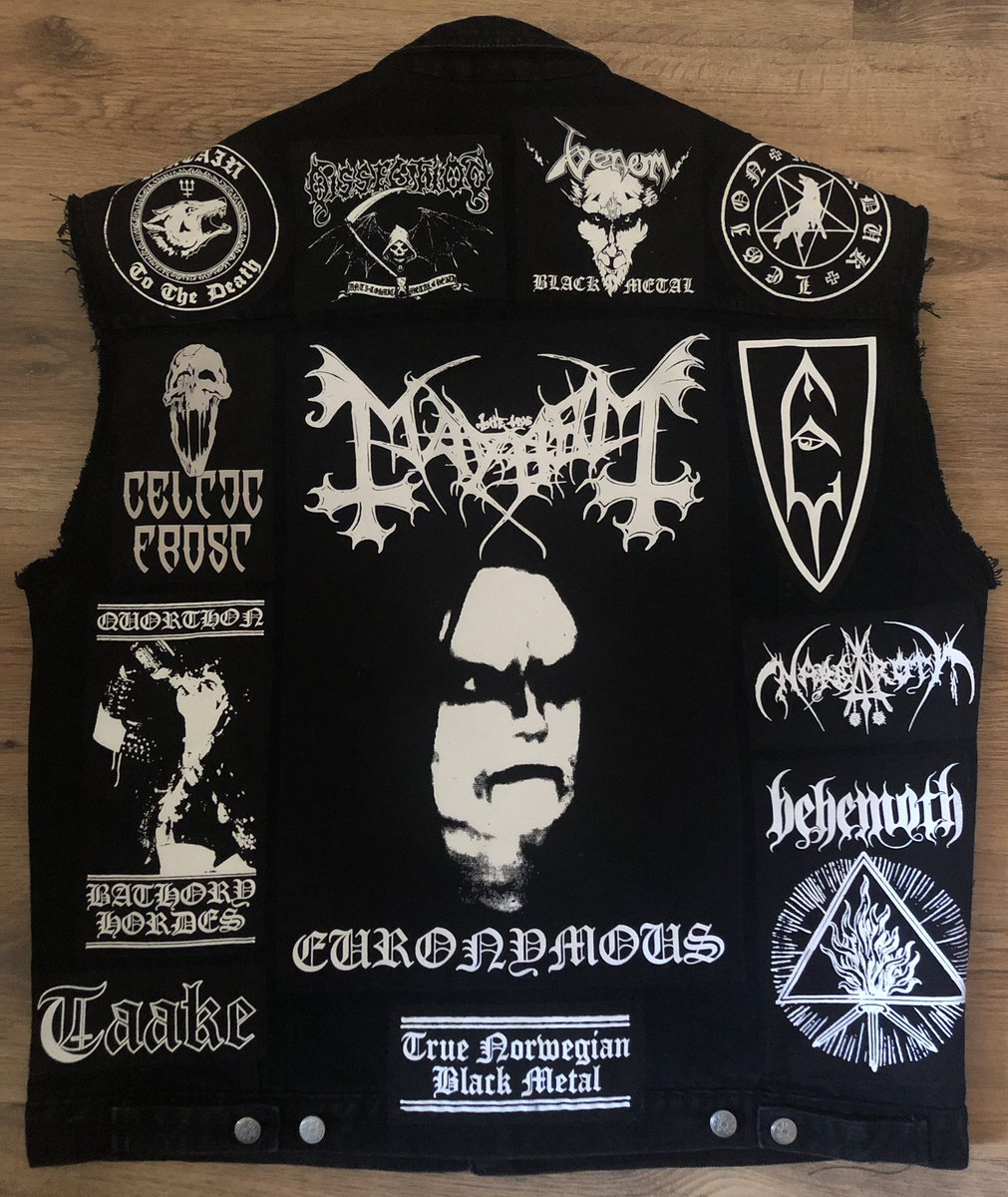 CreatinForSatan's tweet image. the #TrueMayhem #Euronymous #backpatch #blackmetal #battlejacket by creatin-for-satan.myshopify.com #custommade #personalised #machinesewn #denim #alwaysbetonblack