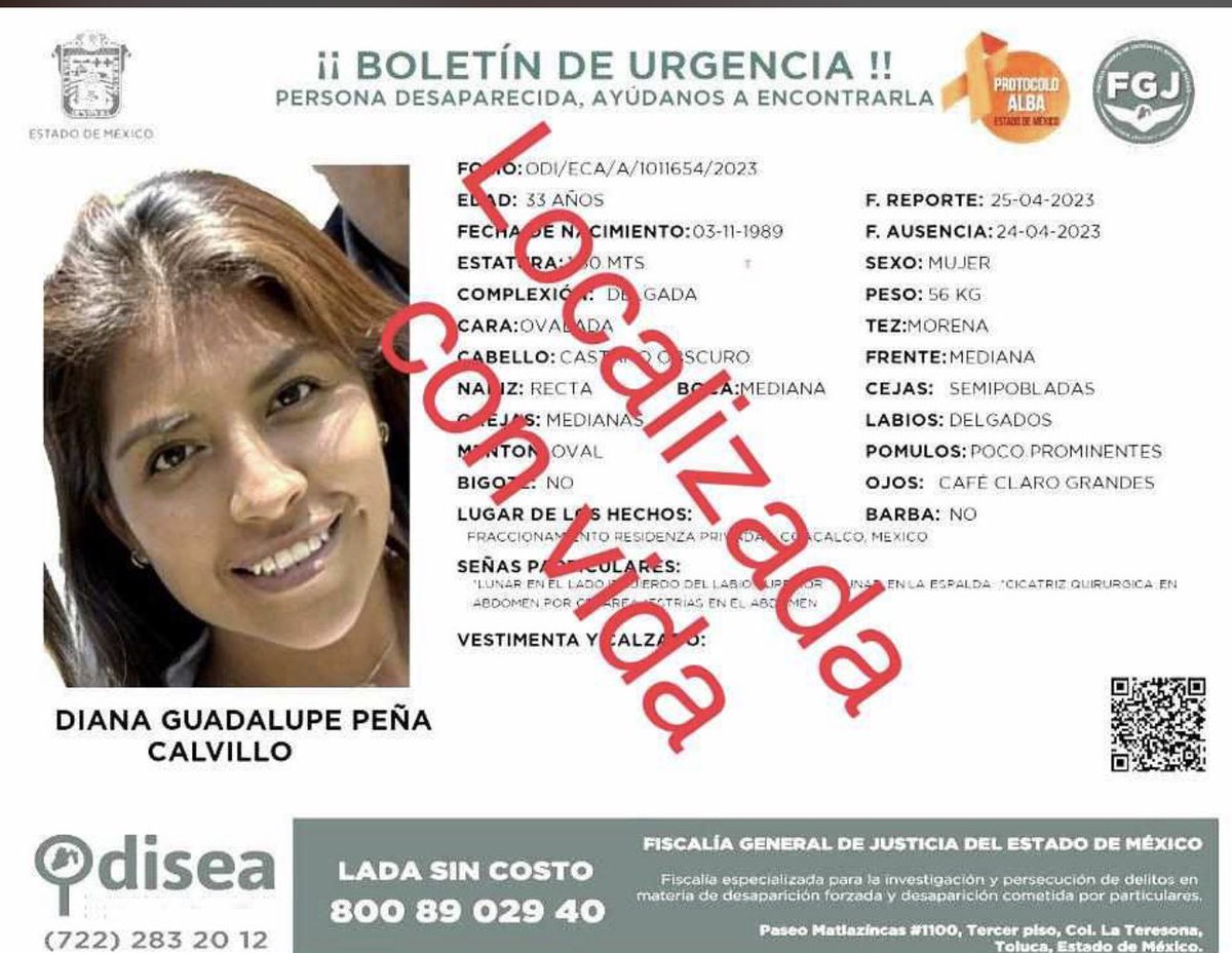 ImeVM's tweet photo. LOCALIZADA 🙏🙏🙏
Muchas gracias a todos los que compartieron y estuvieron al pendiente. Diana ya fue localizada. #NiUnaMenos https://t.co/2VEXD2clmf
