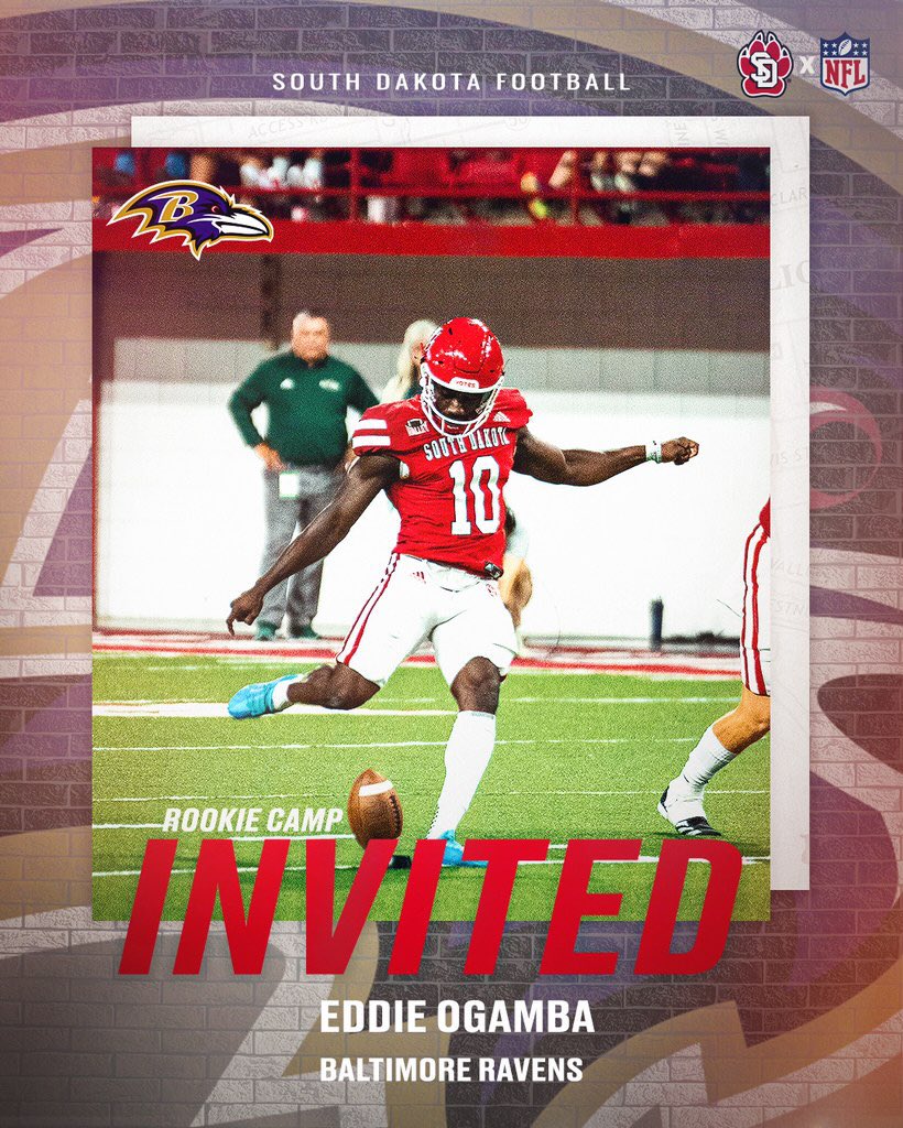SDCoyotesFB's tweet photo. A BIG leg with a BIG opportunity 💥 

@wizkiddsharp ➡️ @Ravens

#WeAreSouthDakota x #NFL https://t.co/SXNeCLVxWV