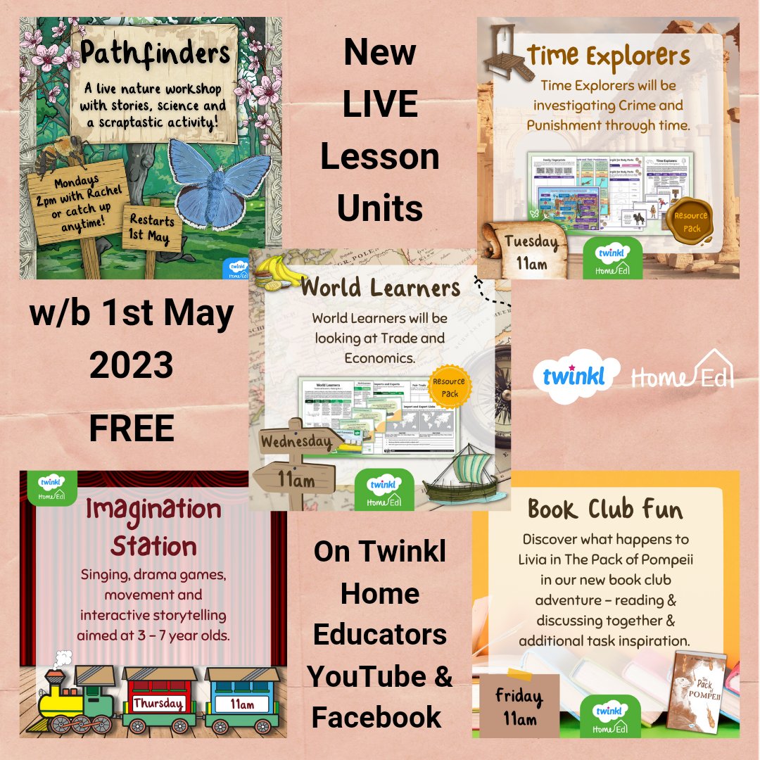 TwinklHomeEd's tweet photo. Are you ready for a brand new set of our much loved, FREE #LiveLesson units starting tomorrow? We have something for everyone with the new schedule. Info, recommended resources &amp; links all available here 👉 https://t.co/liTHt87xFs Join us live or watch later. #HomeEducation https://t.co/xDtpv7cKB3