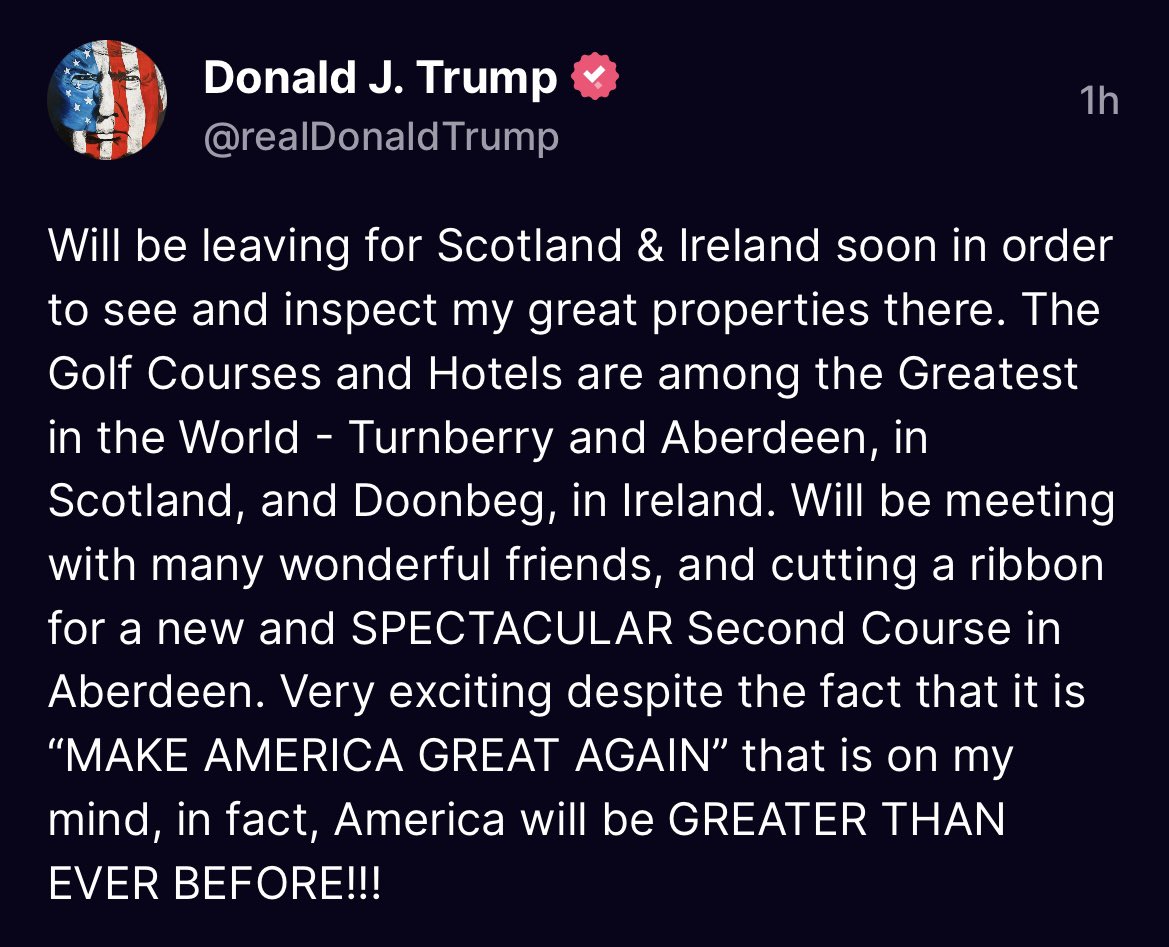 Paul_VanDerMeer's tweet photo. Looks like Tr*mp is fleeing. First Scotland and then who knows. https://t.co/x18DPrGflX