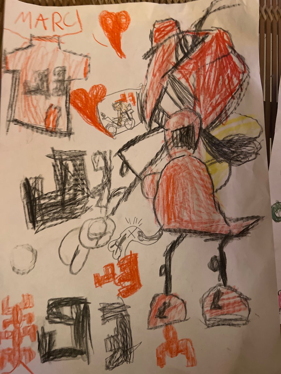 Alvaro_IT's tweet photo. @marcmarquez93 @WeAre93 Hoy he ido con mis hijos de 4 y 5 años a la grada 93. Mi hijo al llegar a casa ha hecho dos dibujos para que te recuperes @marcmarquez93 

PD: ojo con fabricar la moto que tenemos unos royalties de la hostia https://t.co/5lkDPguuvT