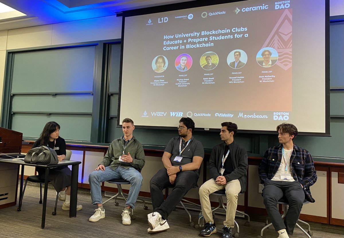 ETHBoston's tweet photo. Great panel from some of our local universities' blockchain club leaders ft. @bu__blockchain @Blockchain_BC @SU_Blockchain @NEU_Blockchain https://t.co/7fnmeSHJh7
