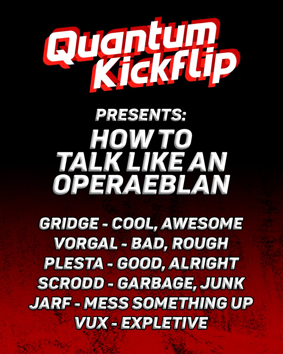 Our season 2 characters reside in the dimension of Operaeblum, a cyberpunk dystopia with its own unique culture, history, and of course, language! Here's a brief overview of all the Operaeblan slang we've introduced so far! #quantumkickflip #actualplaypodcast #slugblaster
