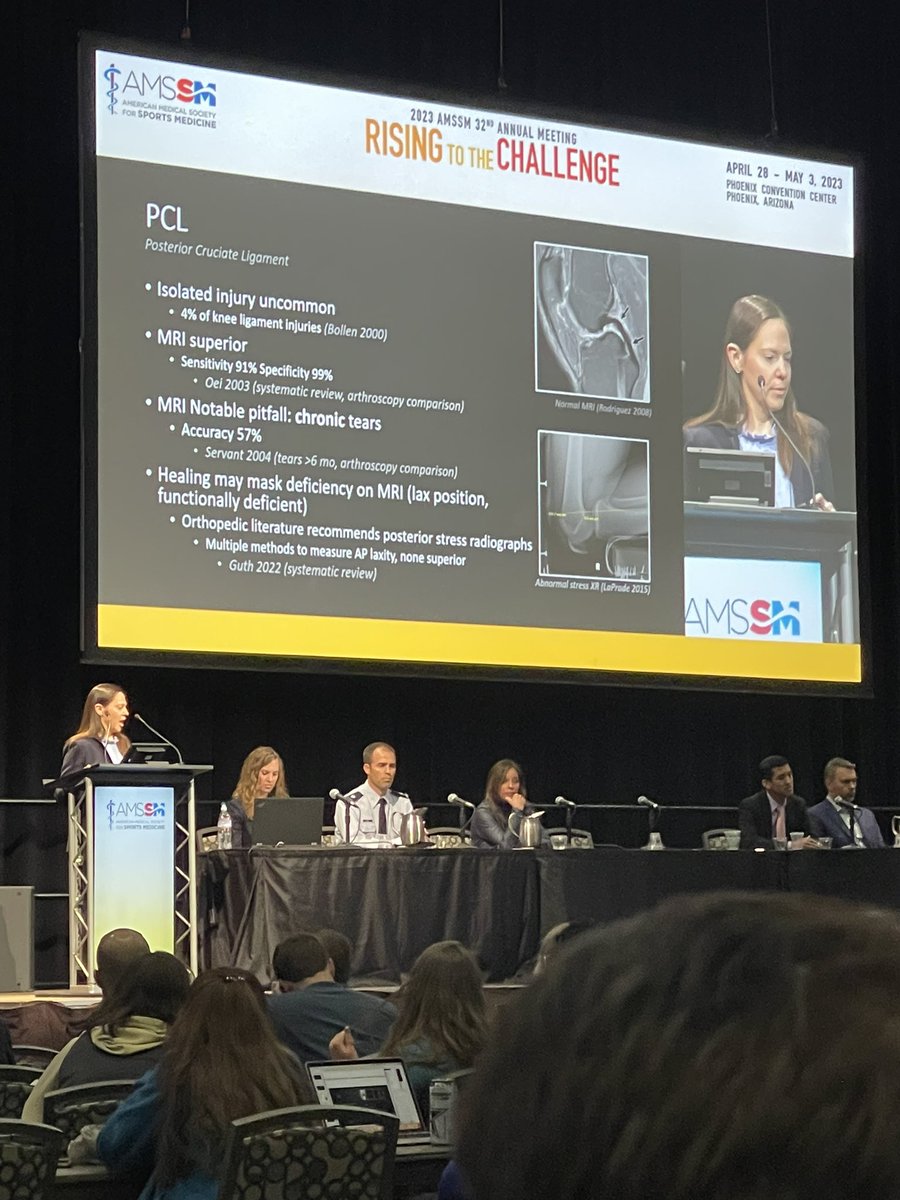 Excellent talk @TheAMSSM by @rudolph_lauren on the use of US vs MRI in meniscoligamentous injuries of the knee as part of an excellent session moderated by @A_SchroederMD #AMSSM2023