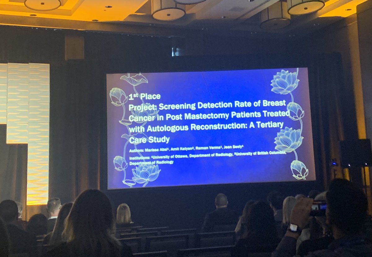 Very proud -Marissa Absi ⁦⁦<a href="/uOttawaMed/">uOttawa | Faculté de médecine, Faculty of Medicine</a>⁩ won First Place Award at #CAR2023 for presentation of our study on the outcome of screening  mammograms post reconstruction after mastectomy. Drs. Amit Verma ⁦<a href="/uOttawaRad/">uOttawa Dept. Radiology, Rad Onc & Medical Physics</a>⁩ ⁦<a href="/RamanVermaMD/">Raman Verma</a>⁩ ⁦⁦⁦<a href="/JeanSeely/">Jean Seely, MD</a>⁩