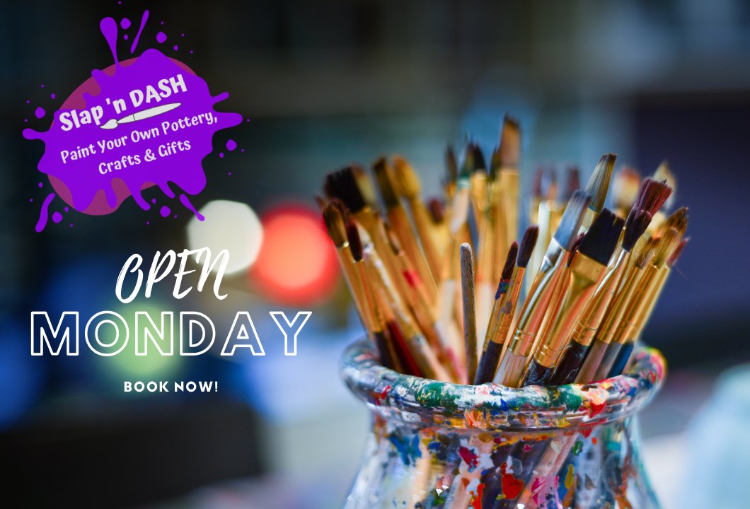 Slap 'n Dash Paint Your Own Pottery is open Monday 1st May 11.00 to 3.00 slapndash.com 
#whatson #bankholiday #paintyourownpottery #familyactivity #thingstodo #visitkent