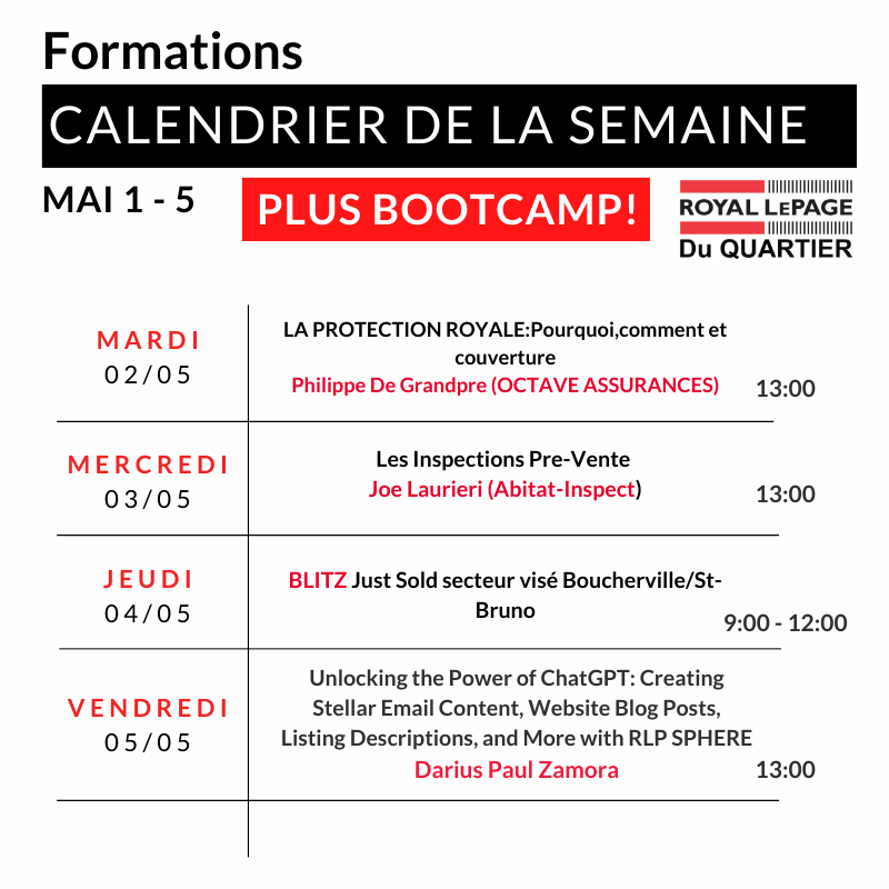 RLPduQuartier's tweet photo. Enjoy this week's schedule!

#RLPDQ #Royallepageduquartier #Bootcamp #Training #rlpduquartier #Montreal https://t.co/EzMHqKiMAQ