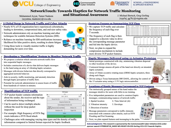 Mobile Systems & Intelligent Communication Lab (@vcumusic) on Twitter photo We had the opportunity to present our project "NetworkTouch: Towards Haptics for Network Traffic Monitoring and Situational Awareness", in collaboration with <a href="/UVA/">UVA</a>, at the annual symposium of the Commonwealth Cybersecurity Initiative (CCI) <a href="/cyber_cci/">Commonwealth Cyber Initiative (CCI)</a> <a href="/VCUENGR/">VCU Engineering</a> <a href="/VCUresearch/">VCU Research</a> <a href="/VCU/">VCU</a>. We had the opportunity to present our project "NetworkTouch: Towards Haptics for Network Traffic Monitoring and Situational Awareness", in collaboration with <a href="/UVA/">UVA</a>, at the annual symposium of the Commonwealth Cybersecurity Initiative (CCI) <a href="/cyber_cci/">Commonwealth Cyber Initiative (CCI)</a> <a href="/VCUENGR/">VCU Engineering</a> <a href="/VCUresearch/">VCU Research</a> <a href="/VCU/">VCU</a>.