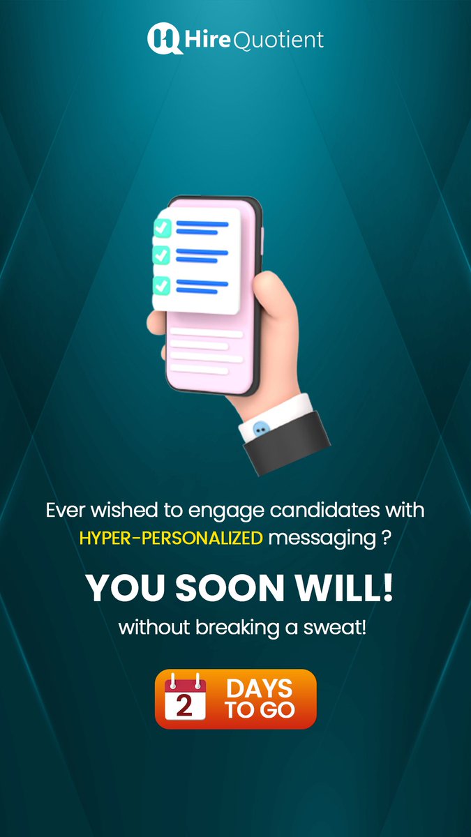 HireQuotient_'s tweet photo. Two days to go!

#talent #sourcing #talentsourcing #talentacquisition #talentsearch #ai #automation #talent #sourcing #automateyourhiring #productivityboost #fairhiring #aipower #productivity #RecruitmentSuccess

#HireQuotient #HireQuotientTalentSourcing https://t.co/chW8bXlWxa