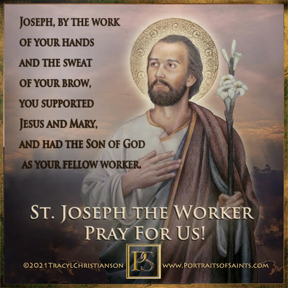 SaintPortraits's tweet photo. Happy Feast Day 
St. Joseph the Worker 
St. Joseph came from the royal lineage of David, the greatest King of Israel
 (Matthew 1:1-16 &amp; Luke 3:23-38).
 The angel who tells Joseph about Jesus greets him as "son of David," a royal title used also for Jesus. 
https://t.co/wMbRtc0AYj https://t.co/ew05m3pYlG