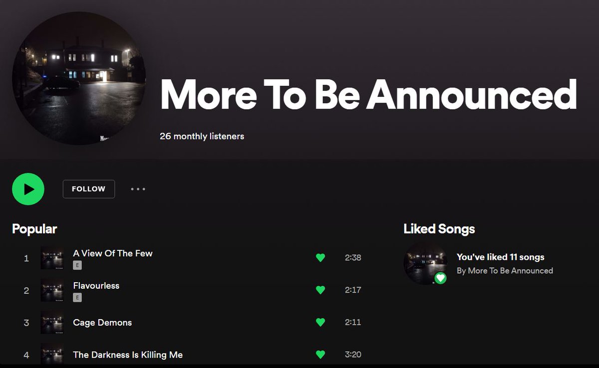More2BAnnounced's tweet photo. Our first EP 'More To Be Announced' is out now on spotify &amp; all other streaming services! Join the other 26 monthly listeners and show your support! https://t.co/Mku19o9sRu