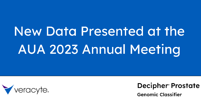 Veracyte's tweet photo. New data from studies encompassing over 100,000 #ProstateCancer patients were presented at #AUA23, reinforcing the clinical utility of Veracyte's Decipher Prostate test and its role as a new standard of care to help inform treatment decisions for these patients.