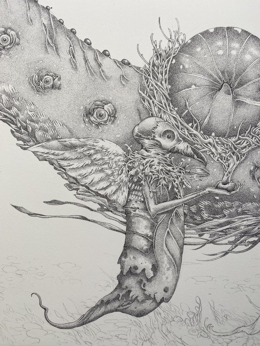 Here is a detail of an ink piece I am currently working on. #stippling #rotringofficial #pointillism #rapidograph #archespapers #imaginativeart #surrealism