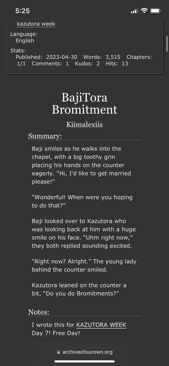 lunalexiis_'s tweet photo. “BajiTora Bromitment” a 3.5k BajiTora fic ♡ 

This is for Day 7 of @Kazutoraweek 💛🐯Free day🥰 #kazutoraweek 

Please enjoy 💛🐯

The biggest thank you to @givexmexfaith for helping me out! This fic wouldn’t exist without you Rinnie 💜

https://t.co/t2mIjiTYFP https://t.co/JPfSTIzfUs