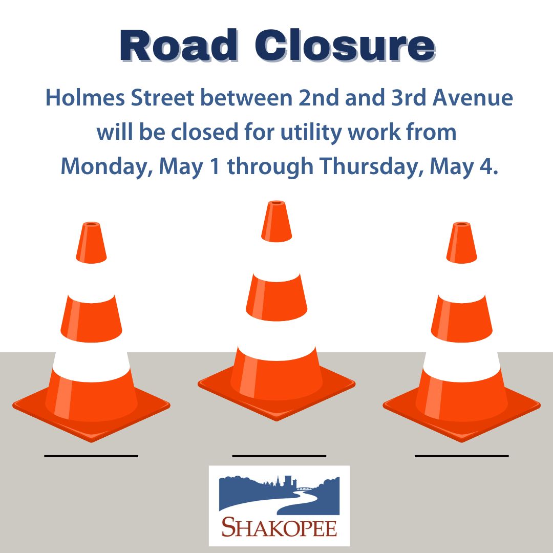 Road Closure Alert: 

Holmes Street between 2nd and 3rd Avenue will be closed for utility work from Monday, May 1, through Thursday, May 4. Thank you for your patience!