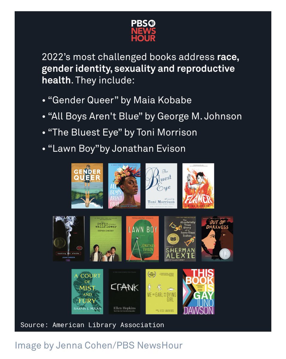 Evan4Amherst's tweet photo. fyi, all of these most challenged books are freely available at the @JonesLibraryMA (yes, I checked). Go check them out, read banned and challenged books, and support your local library against those who are trying to ban books. https://t.co/9BYCTyORAG