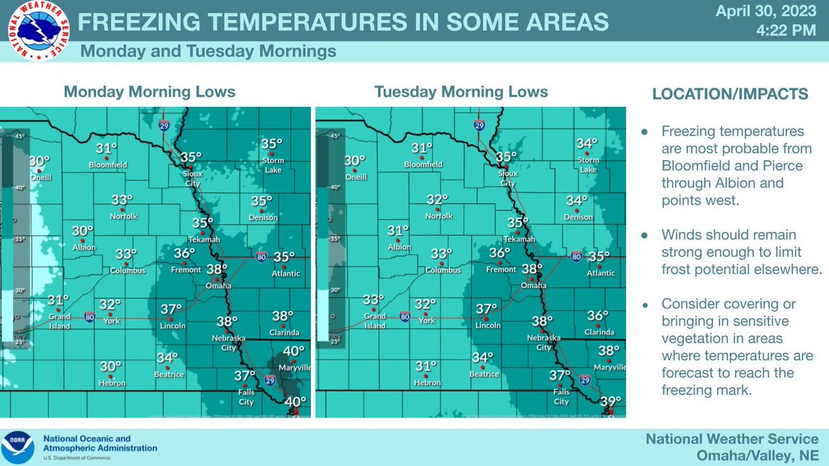 NWS Omaha on Twitter "Temperatures could fall to near or slightly below freezing in some areas