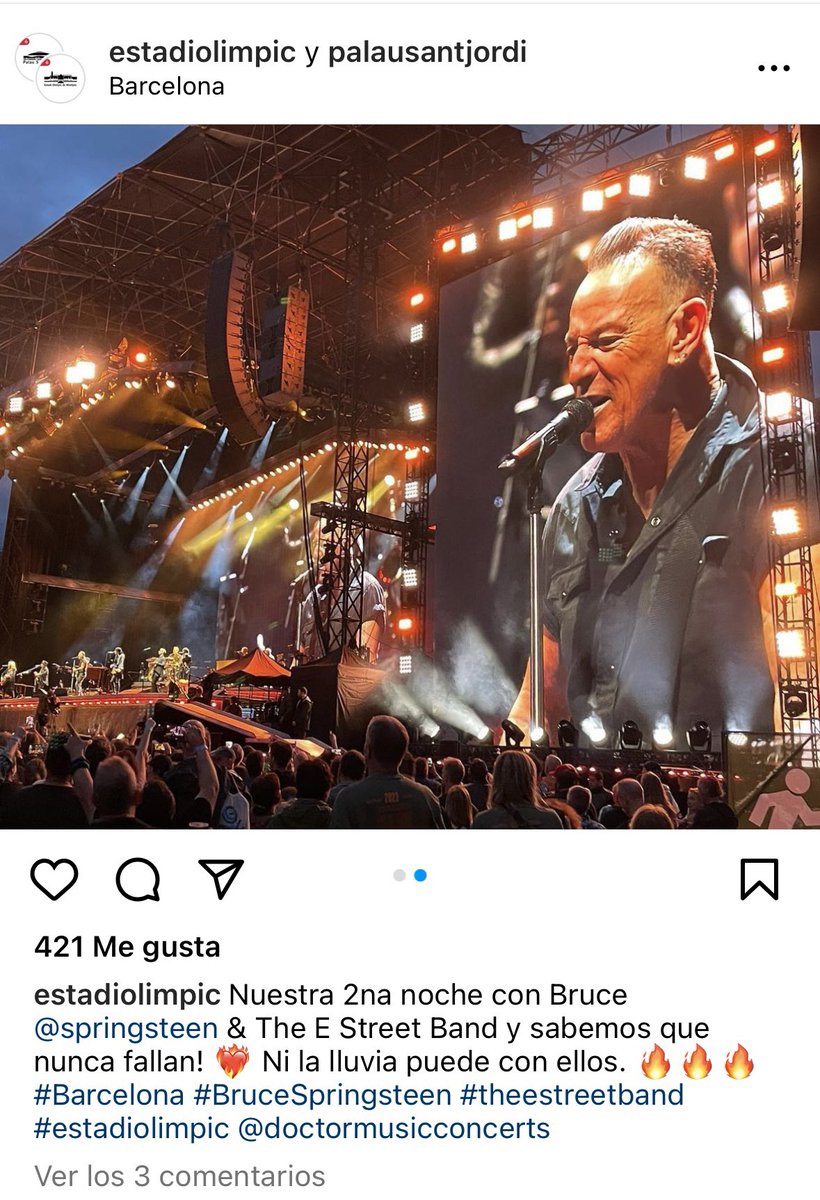 El Bruce parlant i subtitulant en català i el compte oficial d’instagram de l’Estadi Olímpic de Barcelona fent el post del segon concert #brucespringsteen2023 
en espanyol… 🤦‍♀️ Increïble!