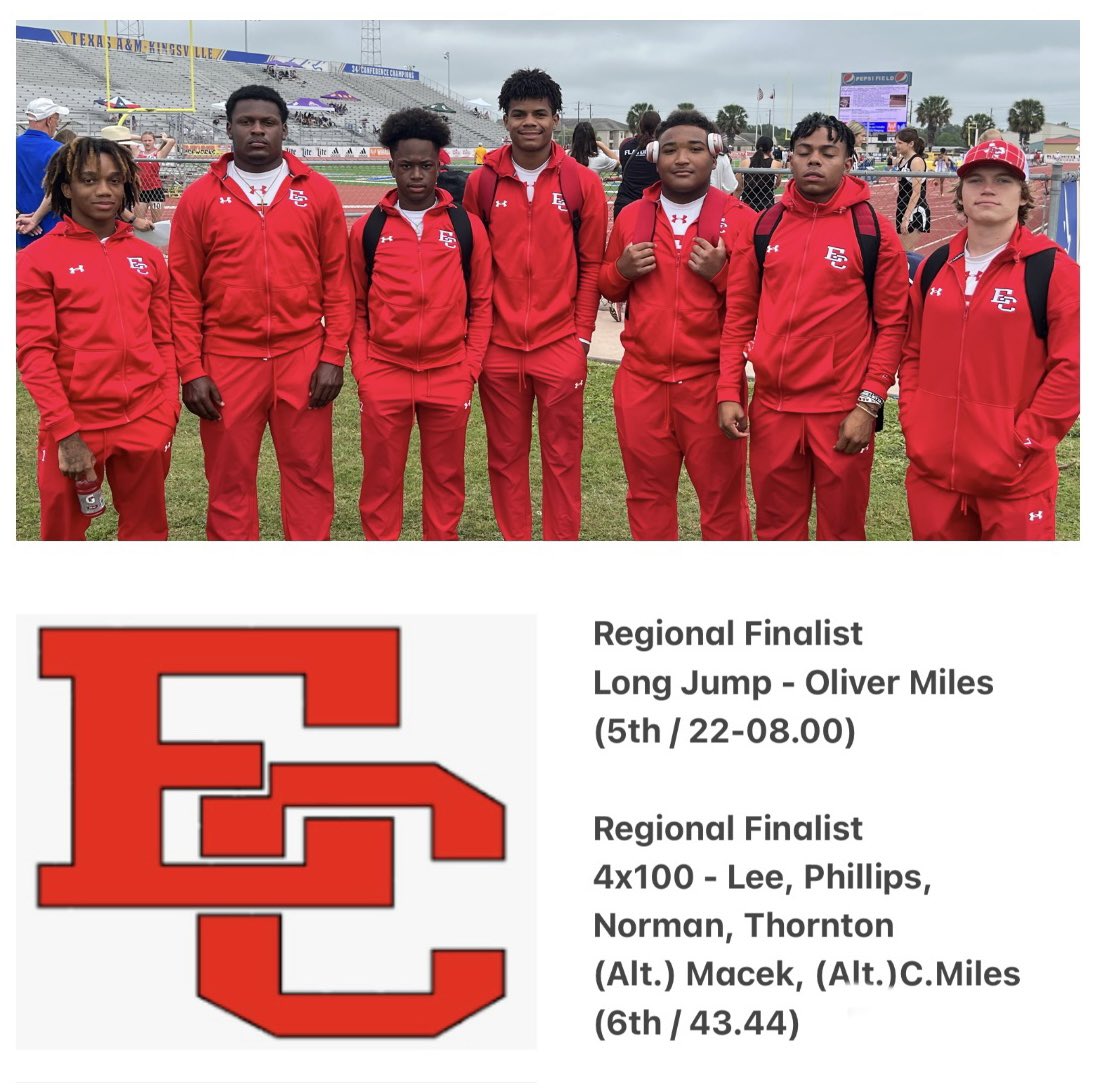 El Campo High School qualified 3 events to the Regional Track Meet. We walked away with 2 Regional Finalists and 1 Regional Champion/State Qualifier that will represent El Campo at the State Track Meet in Austin, Texas on May 11, 2023. So proud of these young men! #UMW