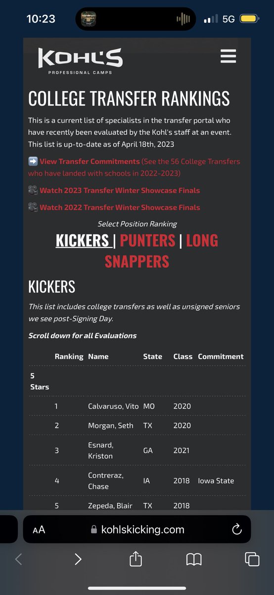 Kriston Esnard (@kristonesnard) on Twitter photo Blessed to be a 5⭐️ kicker and #3 ranked transfer portal kicker by <a href="/KohlsKicking/">Kohl's Kicking Camps</a> Blessed to be a 5⭐️ kicker and #3 ranked transfer portal kicker by <a href="/KohlsKicking/">Kohl's Kicking Camps</a>