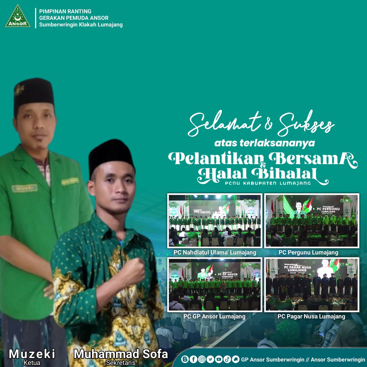 ansorsbr's tweet photo. Selamat dan sukses atas terlaksananya Pelantikan Bersama dan Halal Bihalal
- PC NU Lumajang
- PC Pergunu Lumajang
- PC GP ANSOR Lumajang
- PC Pagar Nusa Lumajang
#NahdlatulUlama #Pergunu #GPAnsor #PagarNusa https://t.co/yYJSWiK1wX