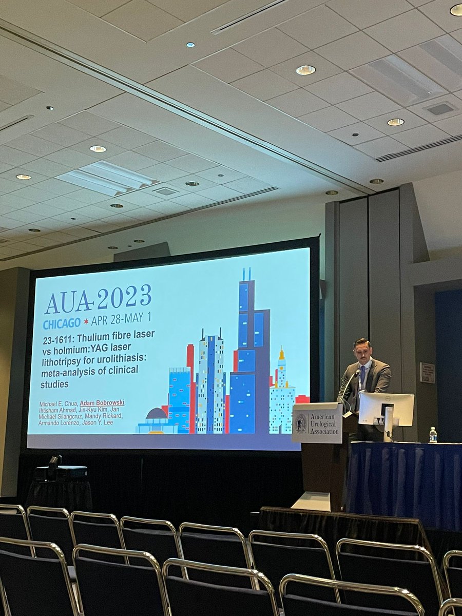 Feel privileged to present our meta-analysis of clinical studies comparing TFL vs Ho:YAG lasers for lithotripsy at  #AUA23. Thanks to Dr. Chua, <a href="/ArmandoJLorenzo/">Armando J. Lorenzo</a> and <a href="/JYLeeUro/">Jason Lee</a> for their mentorship and the opportunity! 

Check out our manuscript here:
doi.org/10.1111/bju.15…