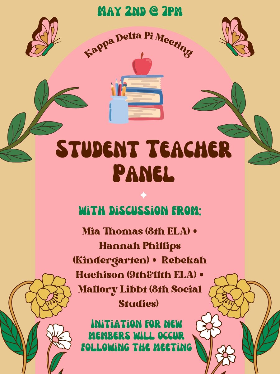 It's time for our final meeting of year... Student Teacher Panel!! Can't wait to see you all in Bluemont 225 @ 7pm this Tuesday May 2nd! 
Reminders: In order to get attendance points, you MUST fill out the Google form on the instagram page to submit questions for student teachers