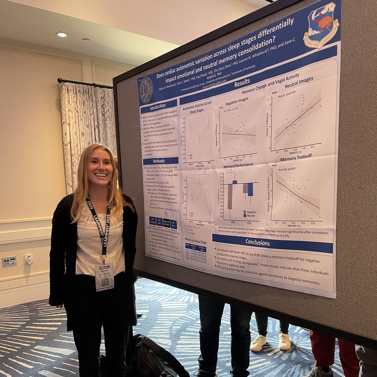 alliemorehouse's tweet photo. First poster as a graduate student ✅ Thank you to everyone that came to speak with me about HRV and overnight emotional memory consolidation! #LEARNMEM2023 https://t.co/nD0xOwiH3S