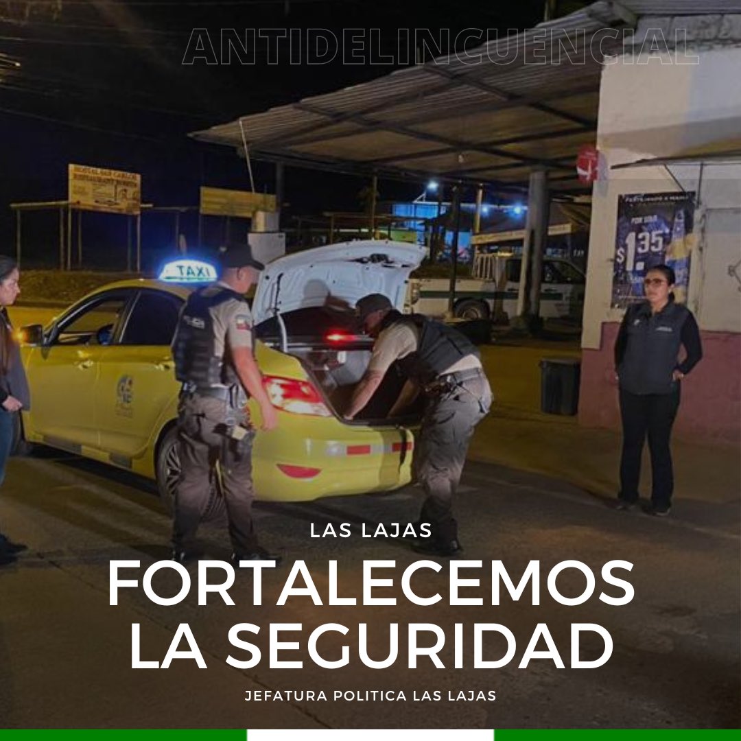 JPLasLajas1's tweet photo. ¡Juntos por un #FeriadoSeguro!

➡️La jefa política @lorenamorochog junto a @PoliciaEcuador, incrementaron operativos para prevenir hechos delictivos y dar tranquilidad a la ciudadanía.

Estas acciones son disposiciones del Gobernador #ByronZapata para fortalecer la seguridad. https://t.co/723YzepV5P