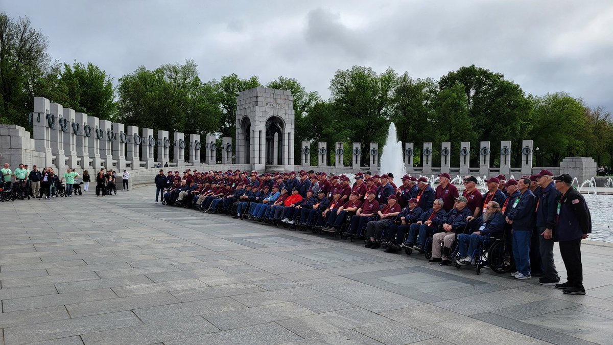 All of the Veterans Honor Flight of ND/MN veterans at the WWII memorial. It's always a moving sight.