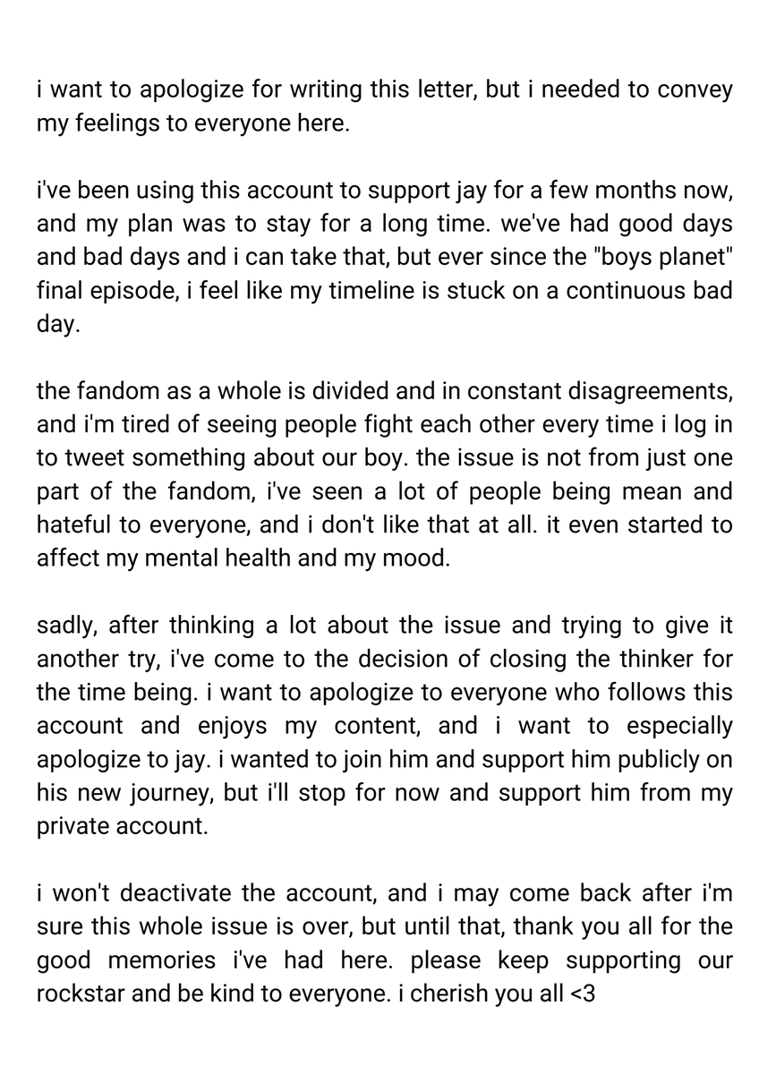 jaychangthink's tweet photo. [CLOSED]

thanks to everyone who follows this account and made me enjoy being your admin ⭐. i'll (hopefully) come back someday, please keep supporting our boy and be kind to everyone. i'm sorry for not being strong enough 💗 https://t.co/adiGOFlEXb