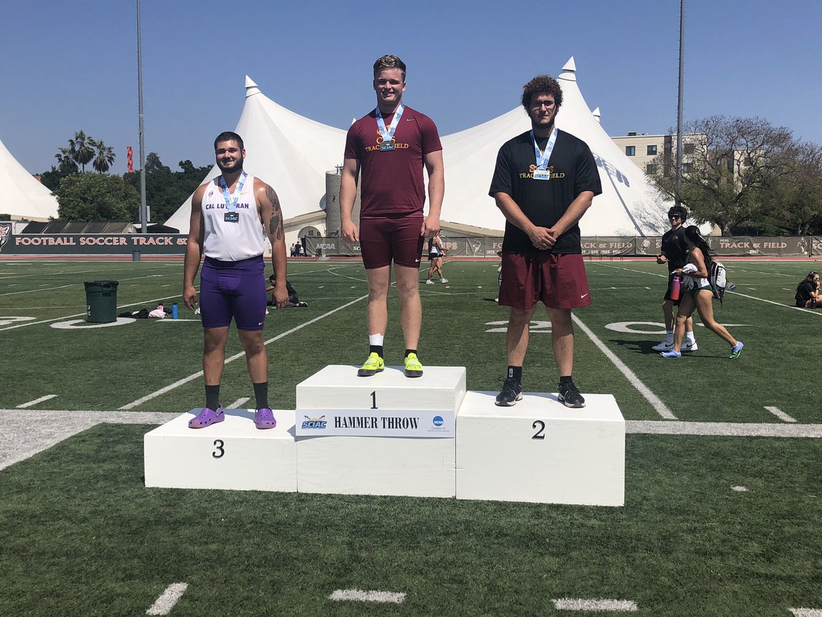 theSCIAC's tweet photo. Men’s hammer results from yesterday:
🥇Jason Bowman @AthleticsCMS
🥈Ian Osborne ⬆️
🥉JakeMacKinnon @CLUSports
#SCIACchamps #SCIACtion #SoCalSoGood #d3tf https://t.co/gFzCG29zgY