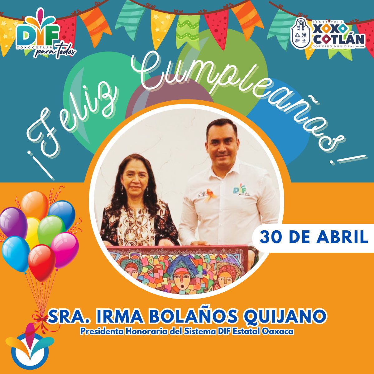 EricOrtizH's tweet photo. Muchas felicidades a la señora @Irma_BolanosOax, presidenta honoraria del @DIF_Oaxaca, que la vida le siga llenado de éxitos y bendiciones. https://t.co/63wGr2peAP