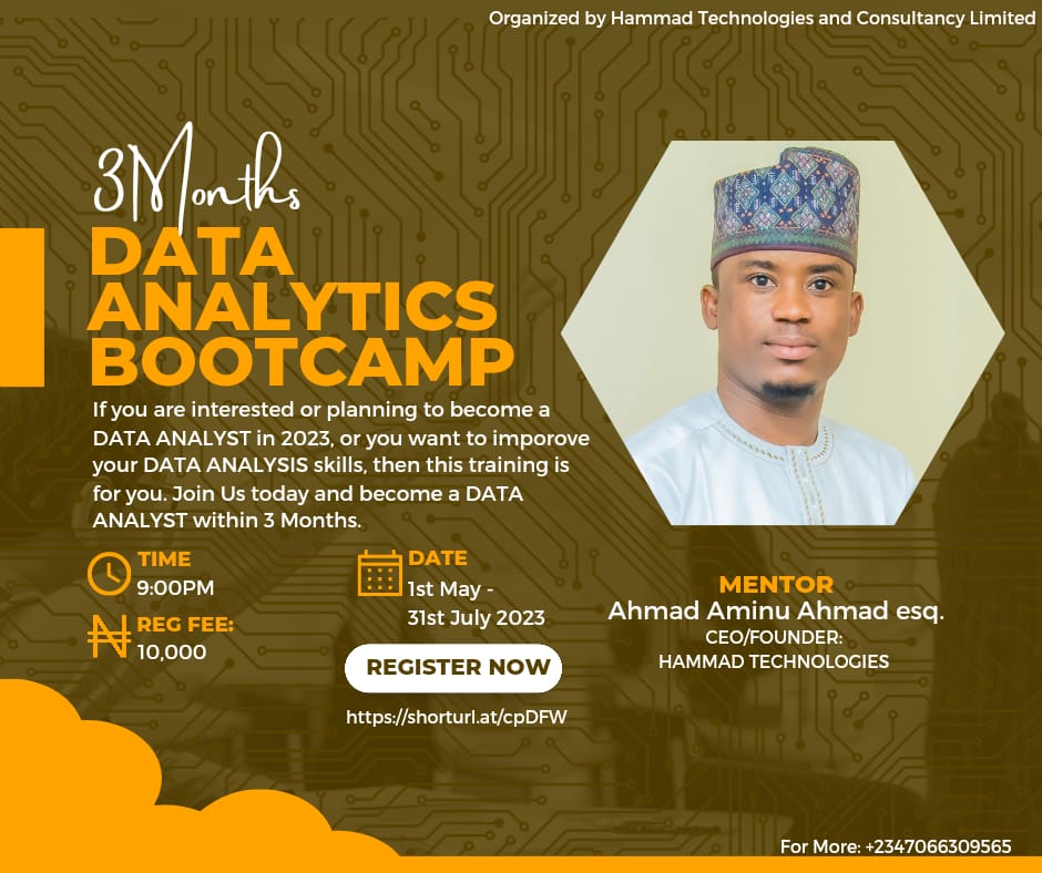 Lukman_NaAllah's tweet photo. Few Hours to close Data Analytics Bootcamp Registration 📊📉📊💻💻
#DataScientists #DataVisualization #DataScientist #Analytics https://t.co/BIQwyQDyf4