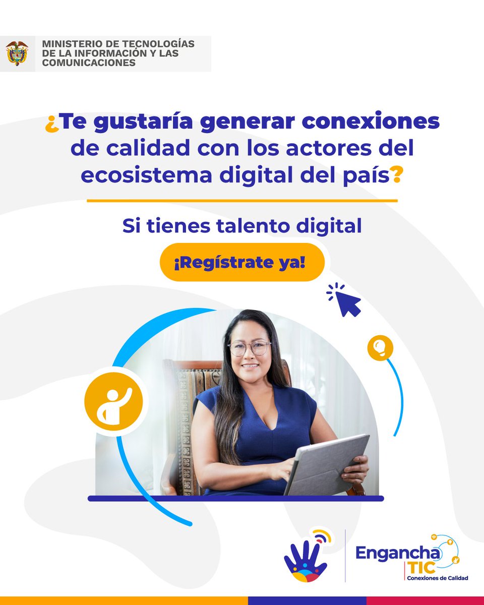 ANDigital_Col's tweet photo. 📮 ¡Comparte esta invitación!   Los colombianos y colombianas que hayan fortalecido sus competencias digitales ahora tienen la oportunidad de lograr conexiones de calidad con el sector TIC colombiano. Regístrate ya📲https://t.co/SN0lfoc0Mb https://t.co/0NUgp2vUXh